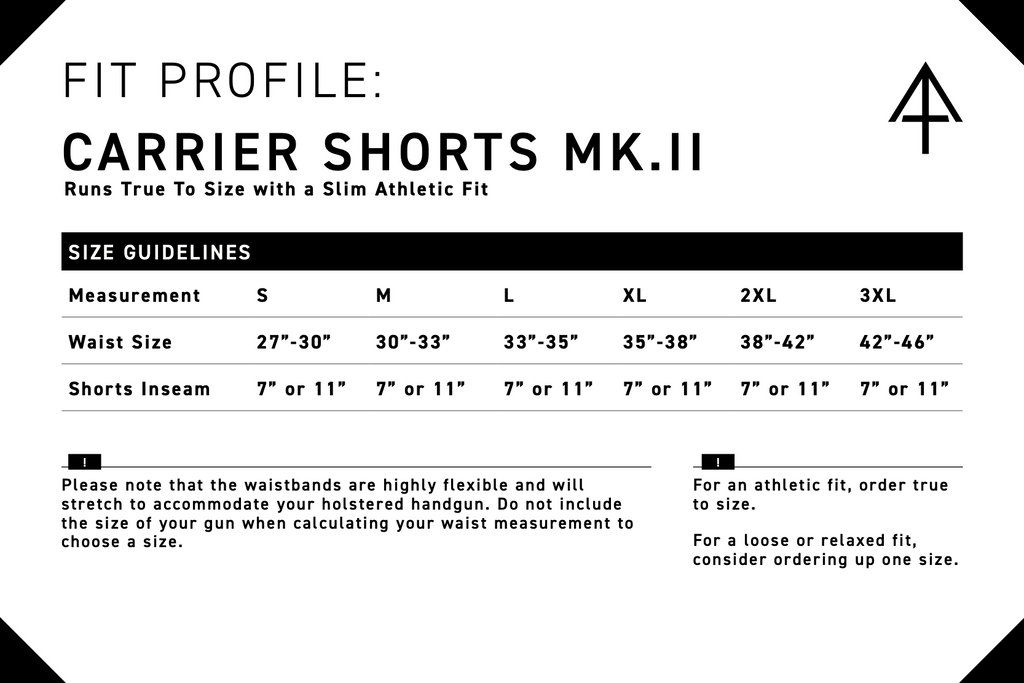 Shorts Mk.II size guide
