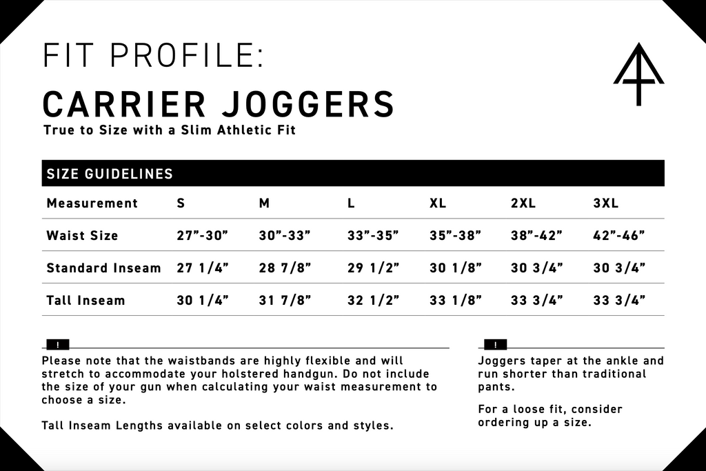 Joggers size guide