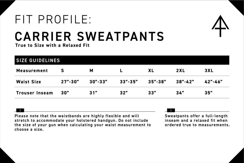 sweatpants size guide