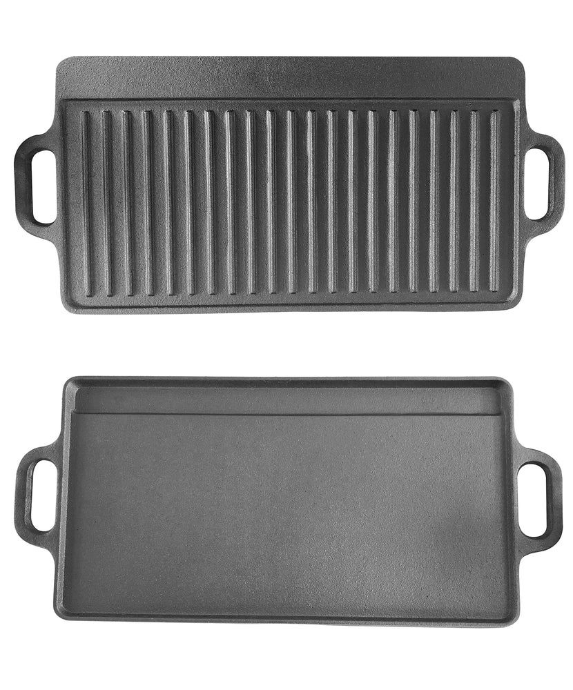 Alpine Cuisine Aluminum Double Griddle Pan 11x19in with Silicone Handl