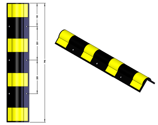 Διαστάσεις γωνιάς στρογγυλεμένης ακμής από λάστιχο PARK-DH-128