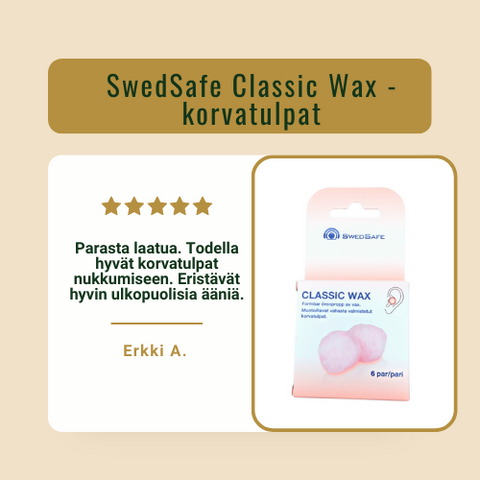 SwedSafe Classic Wax -korvatulpat nukkumiseen.