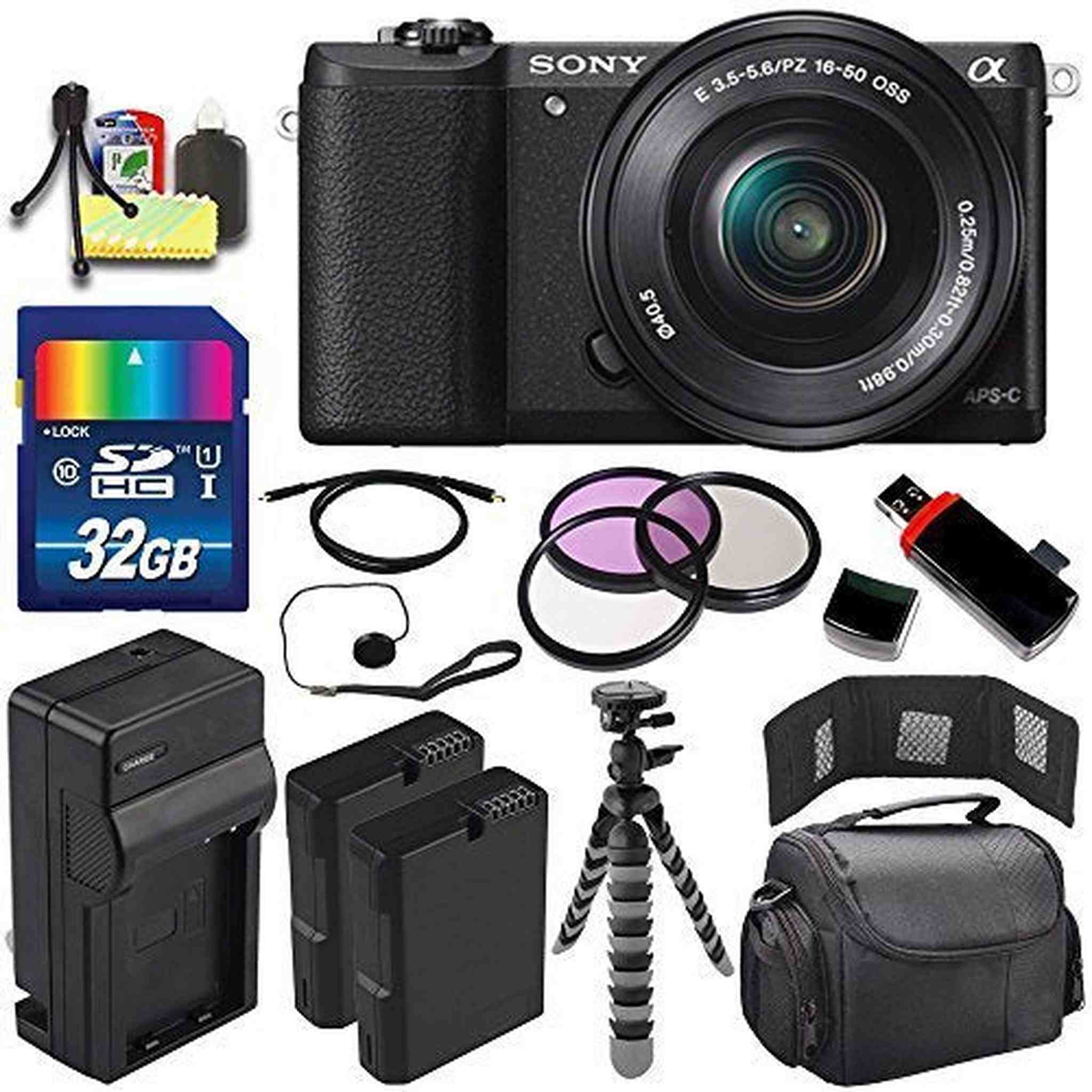 Sony Alpha a5100 Mirrorless Digital Camera with 16-50mm Lens (Black) + Battery + Charger + 32GB Bundle 5 - International