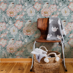 Wallpaper Rosiers et pivoines by Printed Decor X Bernadette Urbanovics