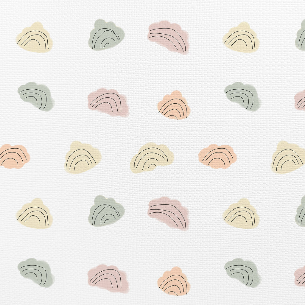 Décor Imprimé Échantillon Murale Nuages et arcs-en-ciel pastels blanc Vinyle texturé