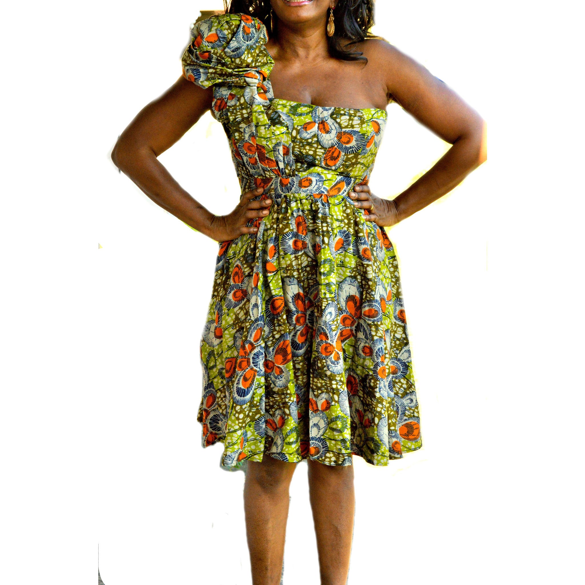 one shoulder african print dress
