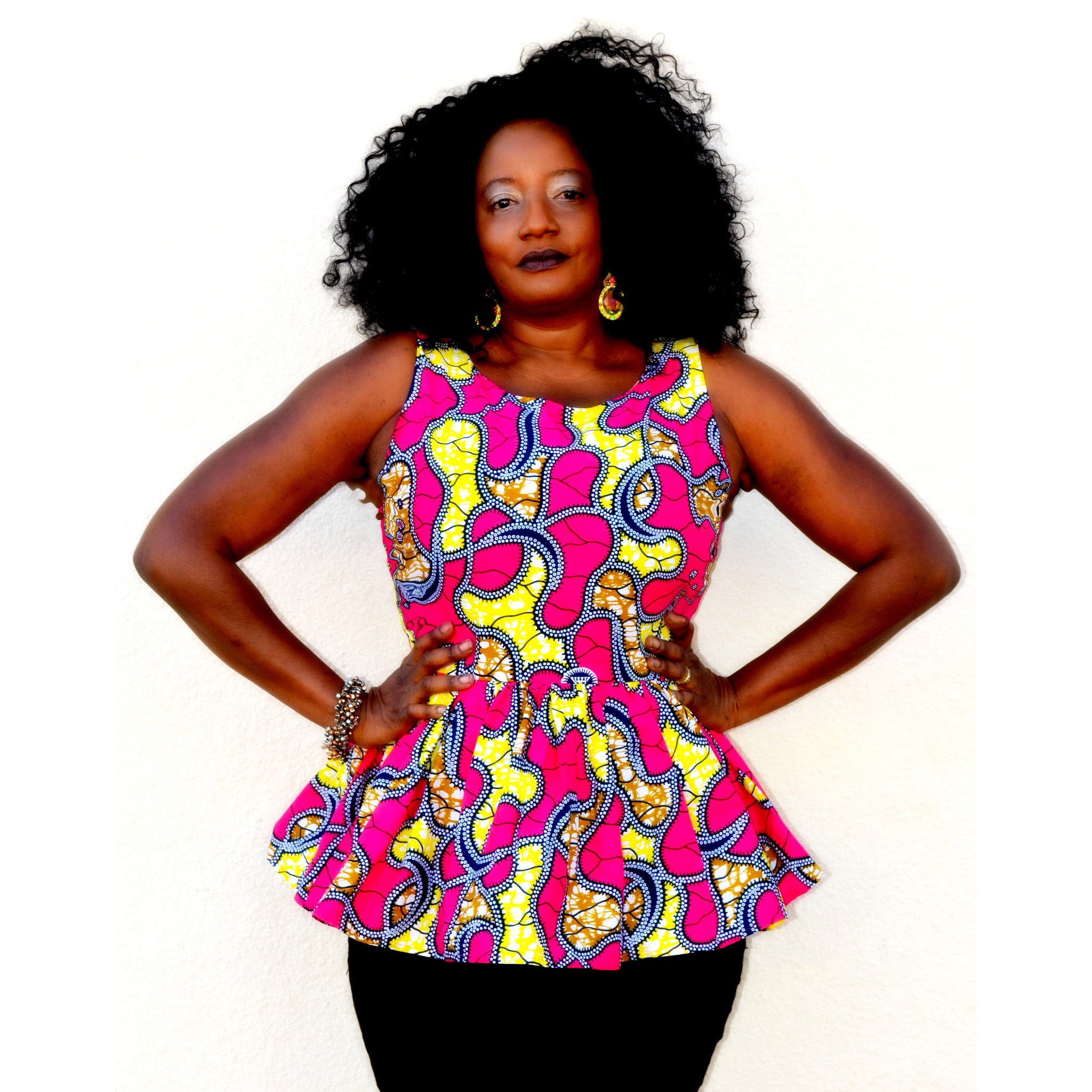 african print peplum shirt
