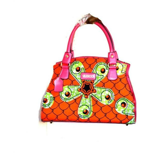 Orange And Green African Bag With Leather Straps