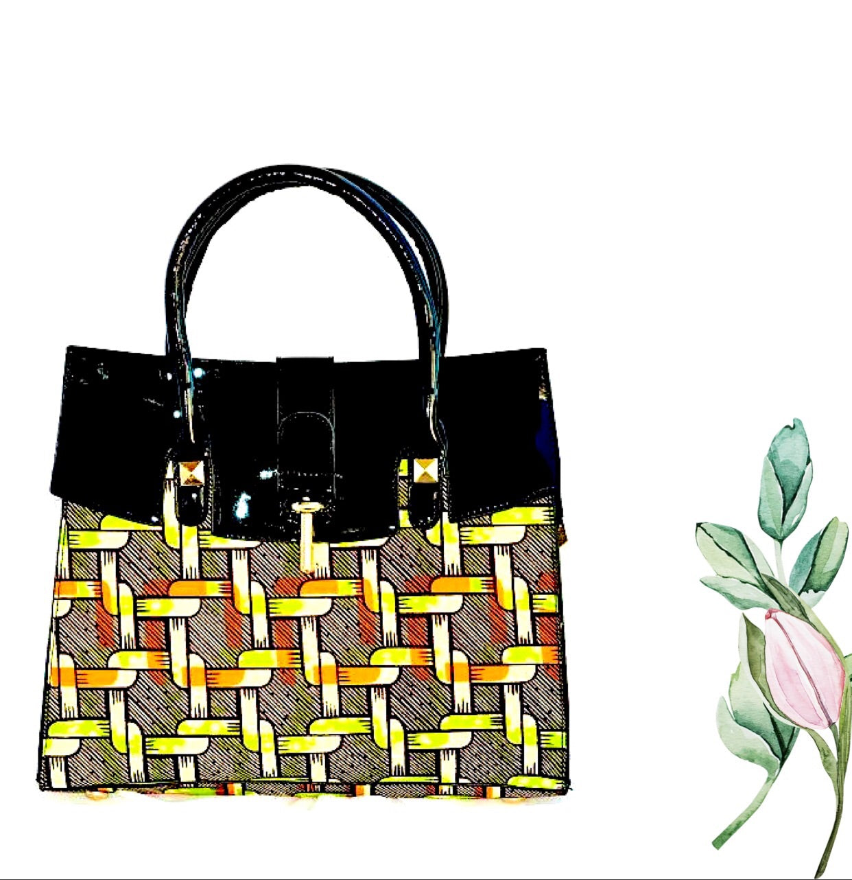 MACI Brown African Fabric Tote Bag - Zabba Designs African Clothing Store
