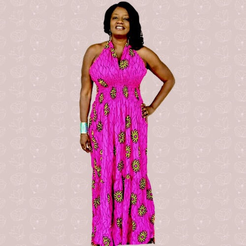 pink african print dress