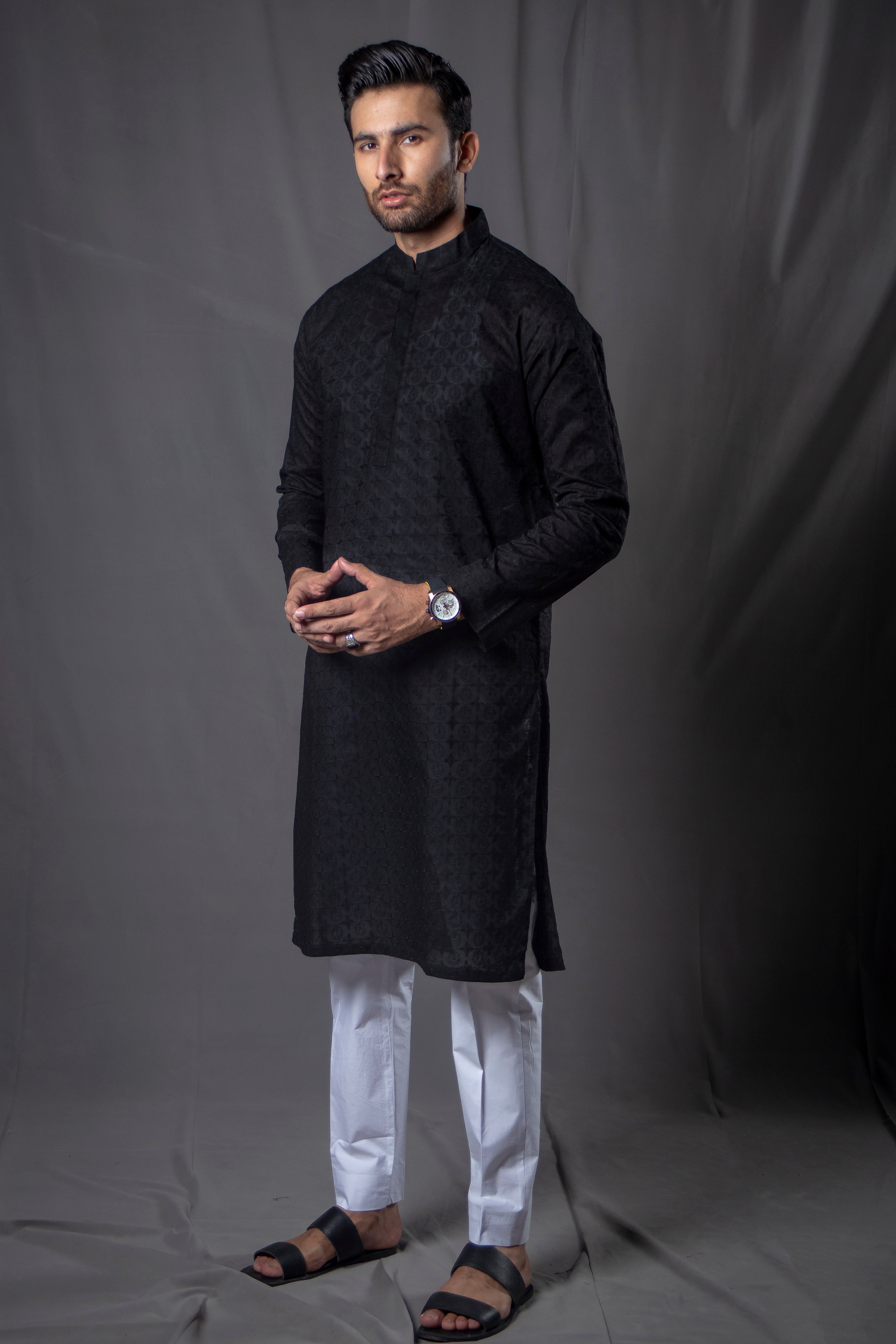 Schiffli Kurta - Black – Nauroz