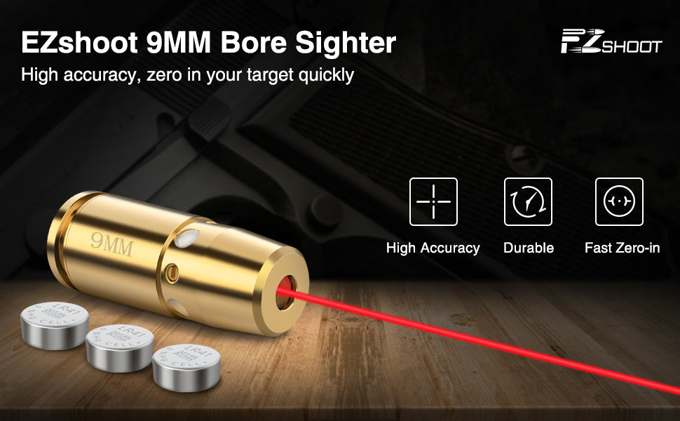 9mm Red Laser Boresighter with 3 Sets of Batteries
