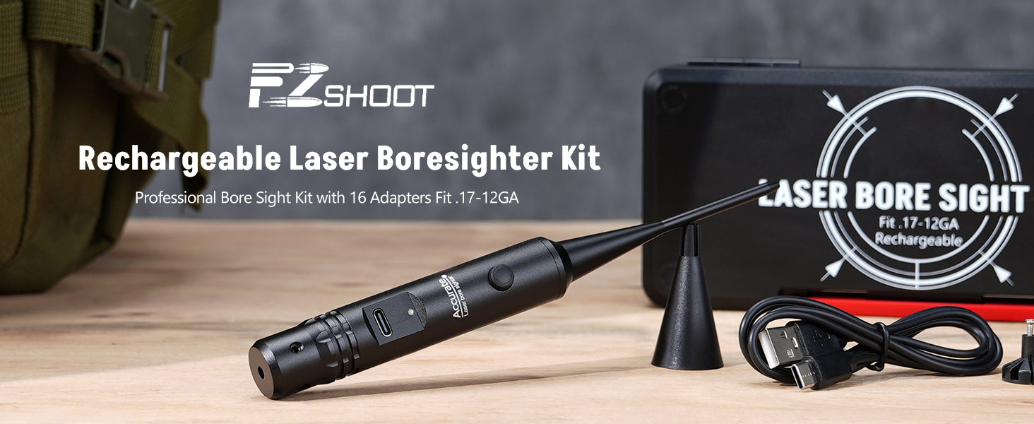 EZshoot Rechargeable Laser Boresighter Kit - Professional Bore Sight Kit with 16 Adapters Fit .17-12GA