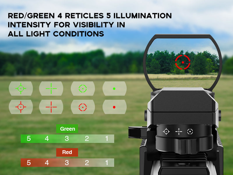 Red Dot Sight with 4 Reticles and 5 Brightness Settings