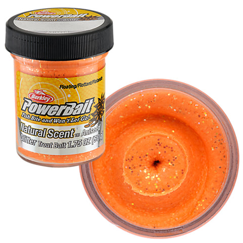 Berkley PowerBait Trout Bait Glitter (50g) Fluorescent Orange by