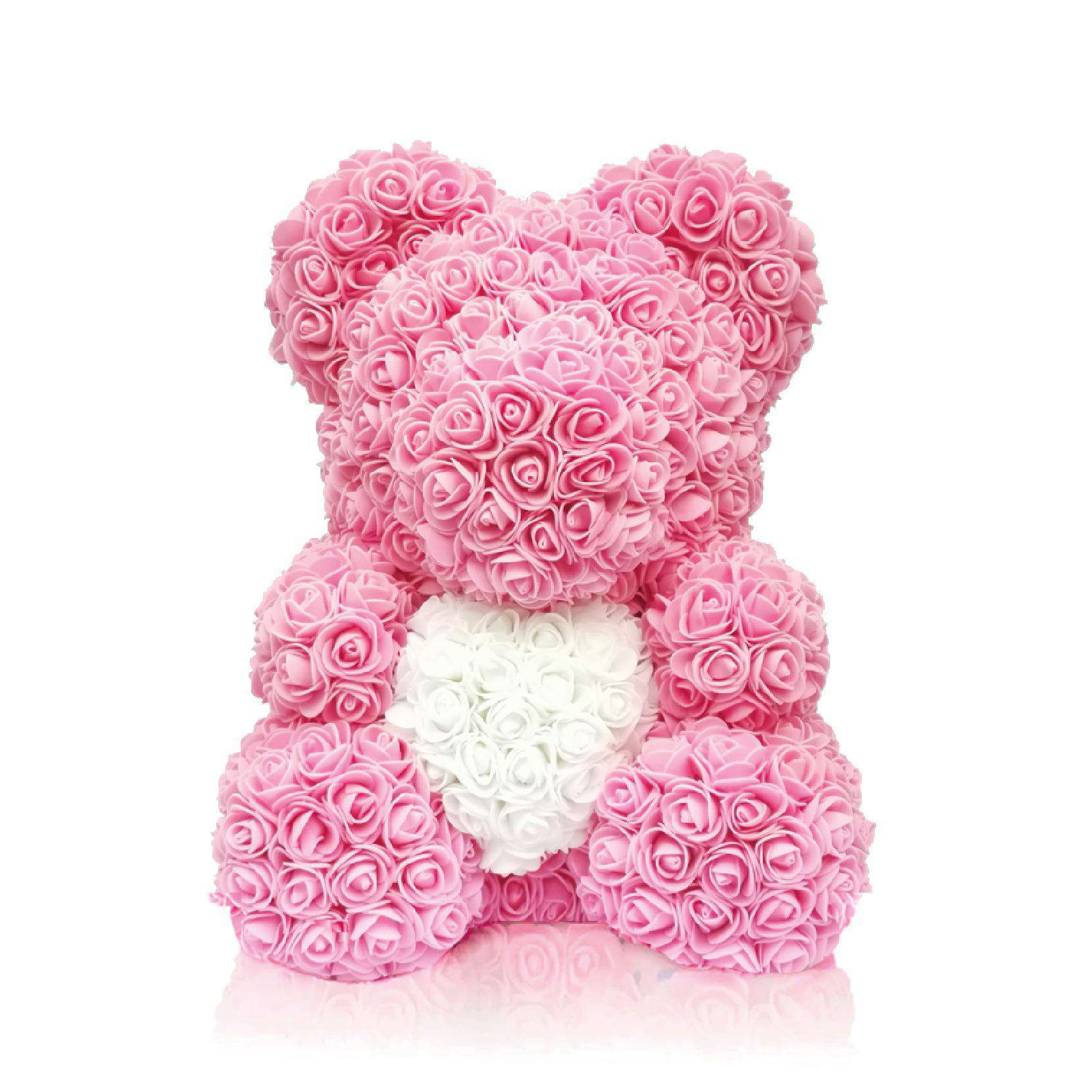 pink rose bear with heart