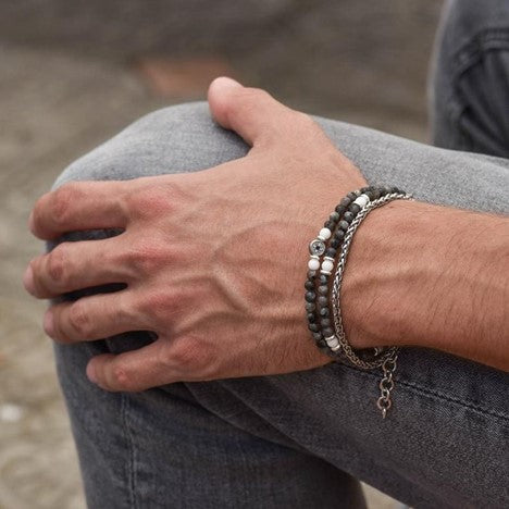Greek Key Men's Onyx Bead Bracelet | Save Brave Australia – Silver Steel