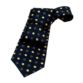 Navy & Yellow Geometric Foulard Silk Tie