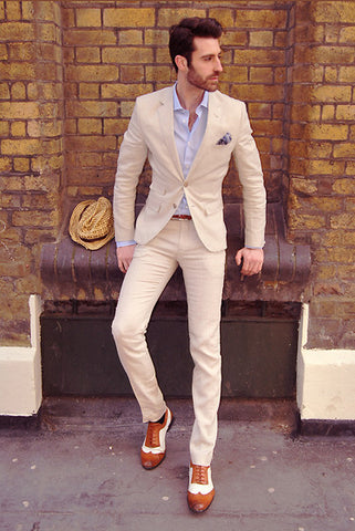 Two Tone White & Tan Brogues