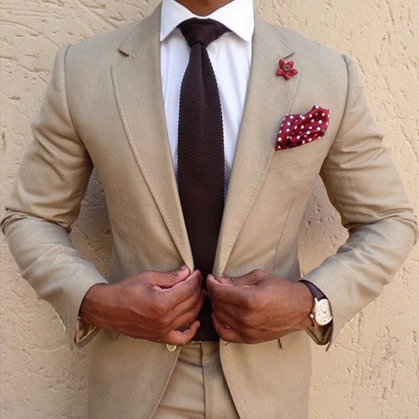 Tan Suit, White Shirt & Burgundy Tie
