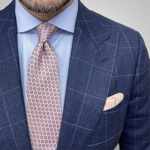 Pink & Grey Geometric Foulard Silk Tie