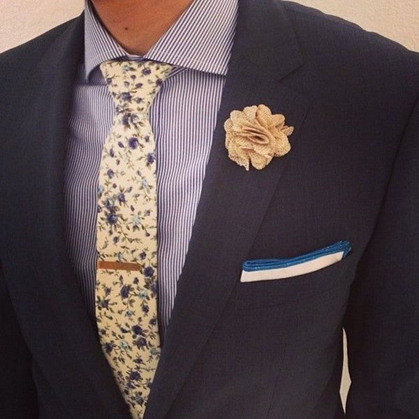 Floral Print Tie with Striped Shirt