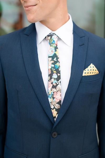 RW&CO Regular Navy Tie with Brown Flowers