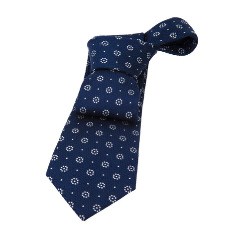 Blue & Silver Geometric Foulard Silk Tie