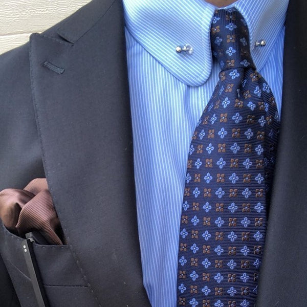 Navy & Brown Geometric Foulard Silk Tie