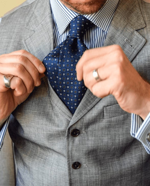 Navy & Brown Geometric Foulard Silk Tie