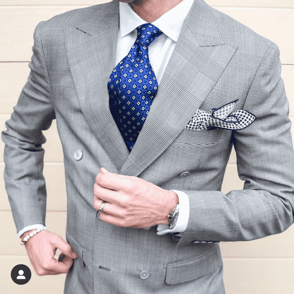 Light Grey Suit & Blue Foulard Silk Tie