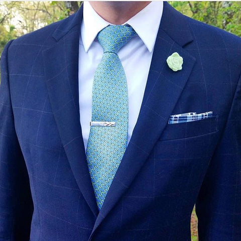 Green w/ Blue Printed Silk Tie