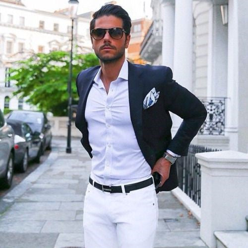 Casual Navy Blazer with Brown Pants
