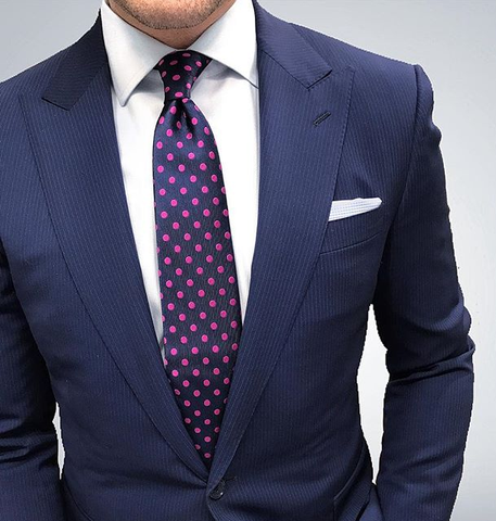 Navy & Pink Polka Dot Silk Tie