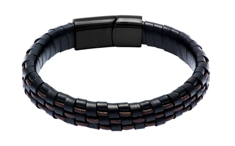 Escondido Black and Brown Leather Stainless Steel Bracelet