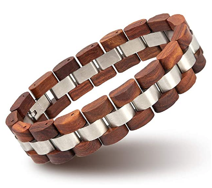 Men's Wood and Stainless Steel Bracelet