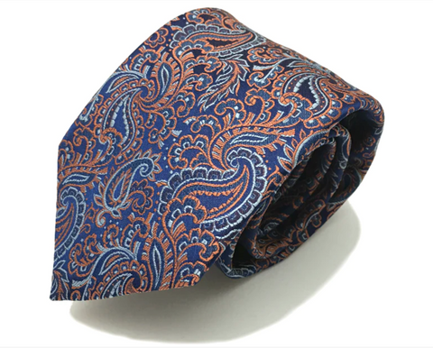 Paisley Tie in  Midnight Navy with Persian Orange & Ice Blue Dragon-Themed Paisley