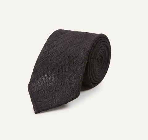 Black Tussah silk tie by Drake's