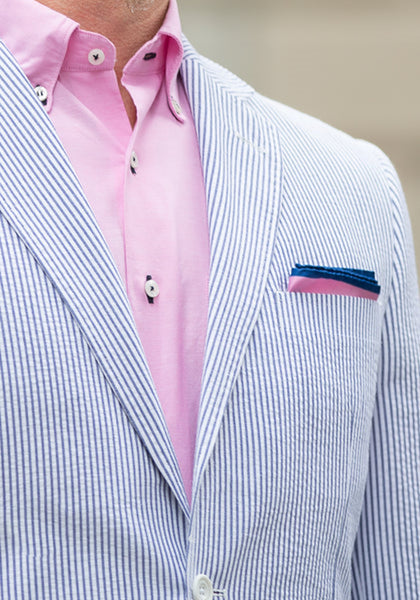 Blue Seersucker Suit Pink Shirt