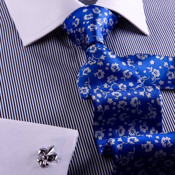 Blue Floral Tie & Blue Striped Shirt