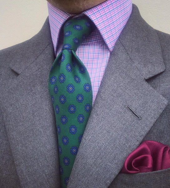 Pink Shirt & Green Foulard Tie