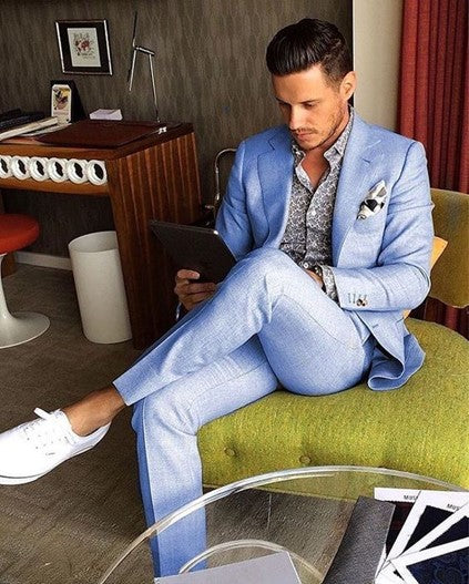 Powder Blue Suit & White Sneakers