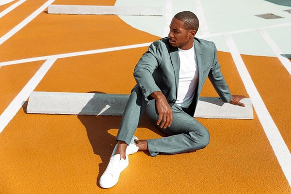 Suit w/ white sneakers