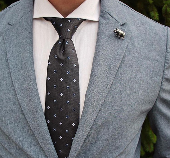 Grey & Silver Geometric Foulard Silk Tie For Work