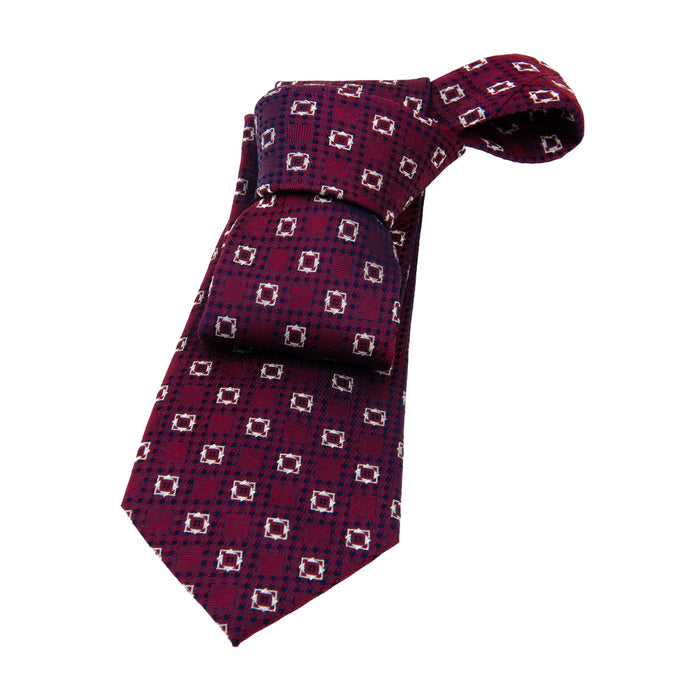 Burgundy & Silver Foulard Silk Tie