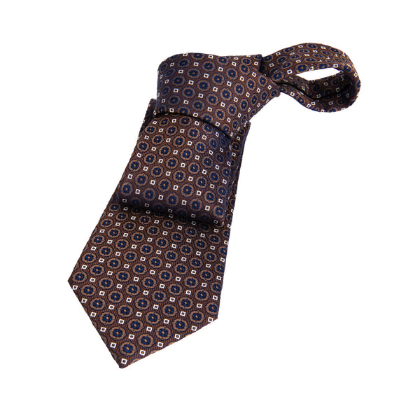 Georgetown Foulard Silk Tie, Brownish Gold / Navy / Silver