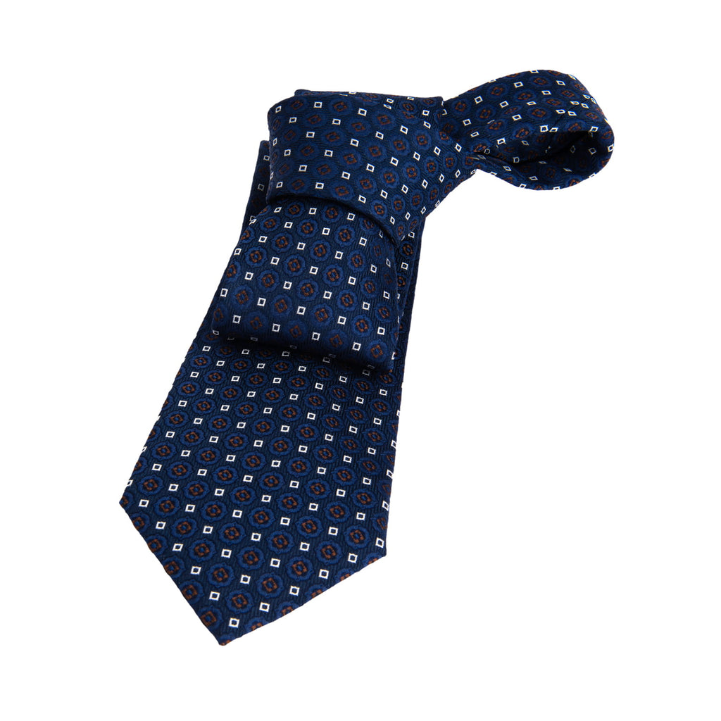 Georgetown Foulard Silk Tie, Navy / Blue / Brown