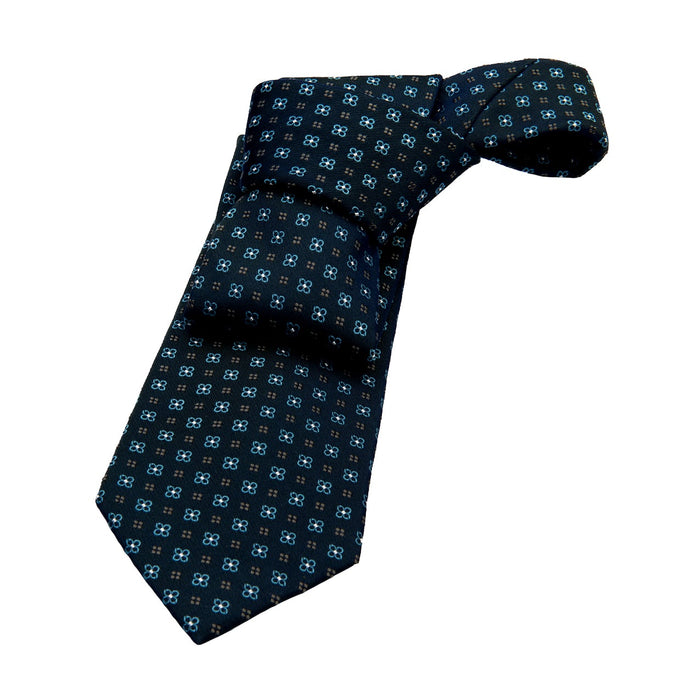 Navy & Turquoise Abstract Silk Tie