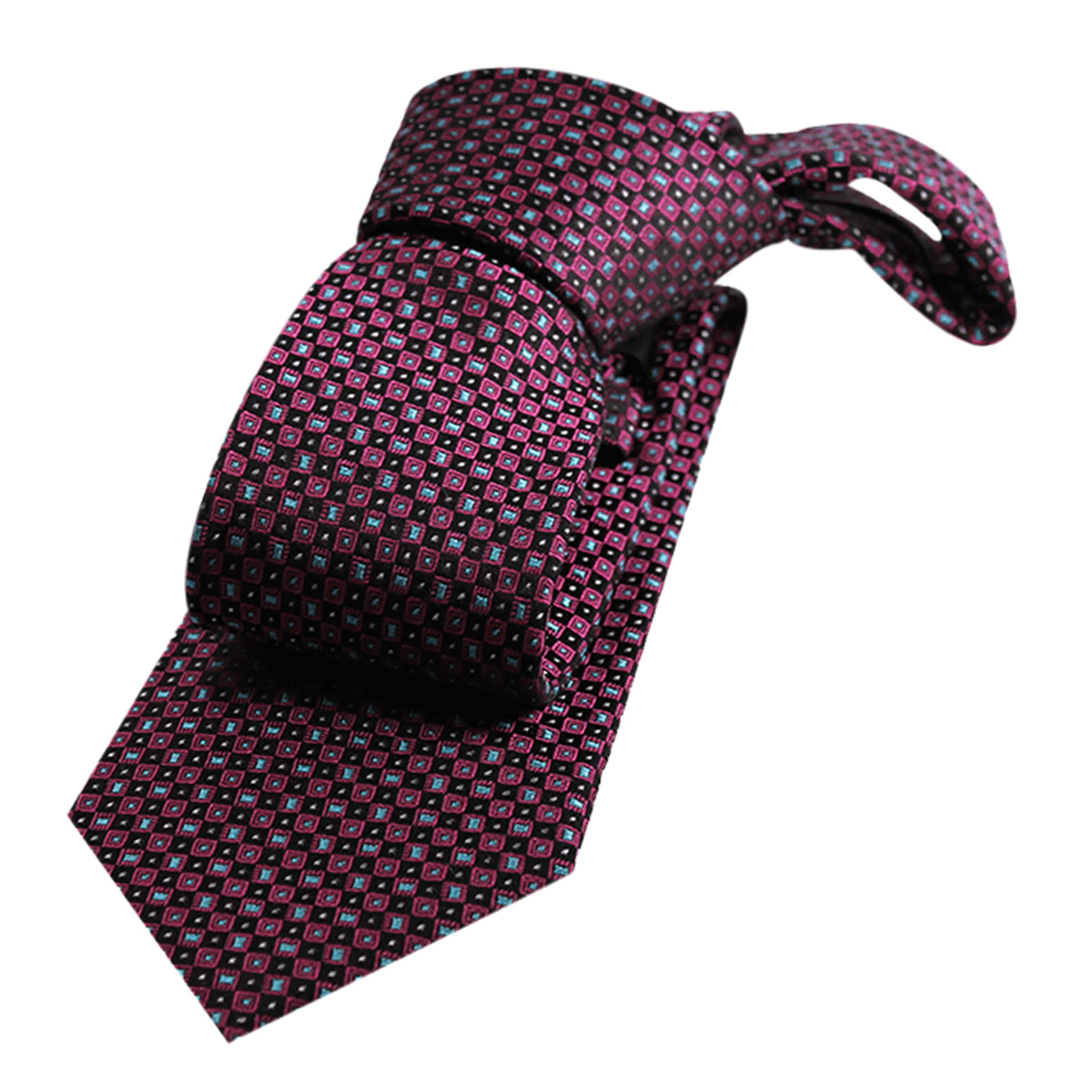 Burgundy and Navy Houndstooth Six-Fold Silk Tie