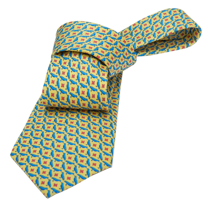 Yellow and Blue Printed Silk Tie